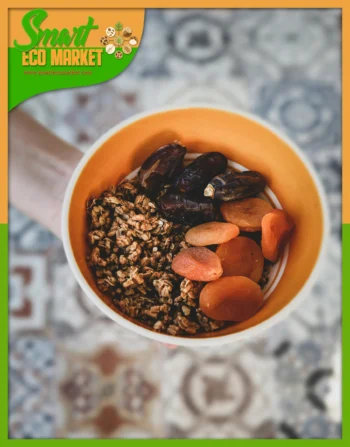 Desayuno con Granola Premium con Almendras y Dátiles.