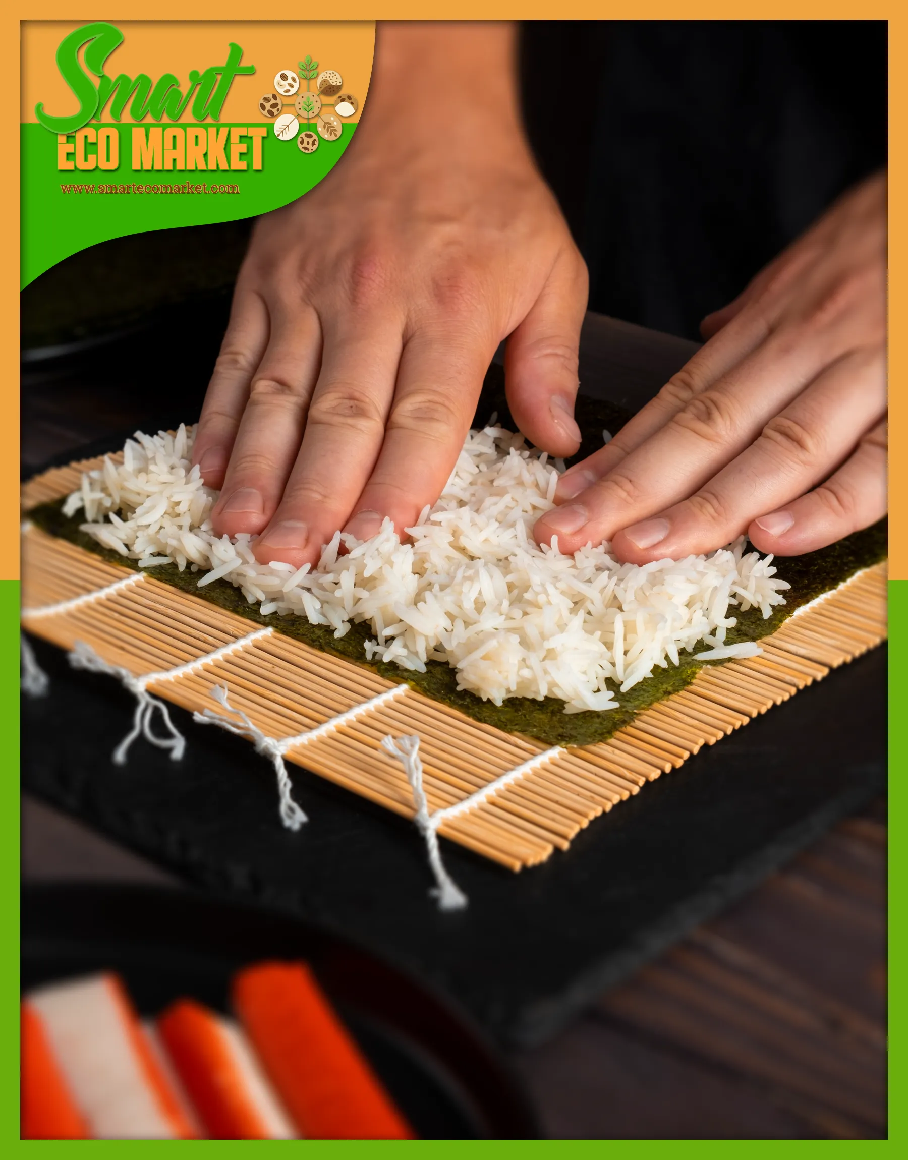 Chef haciendo un Maki Sushi con arroz aderezado con Mirin, entre otros ingredientes. Chef haciendo un Maki Sushi con arroz aderezado con Mirin, entre otros ingredientes.